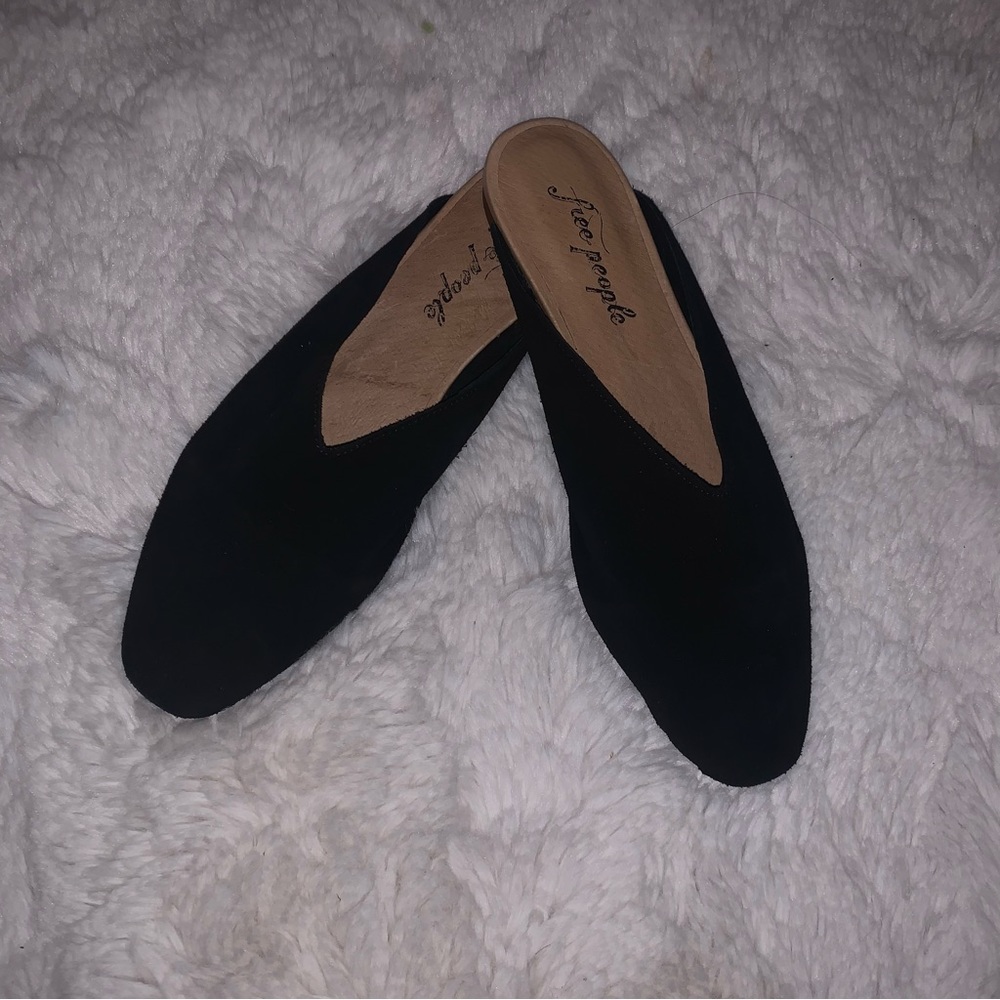 NEW: Free People Black Suede Slip On Mules